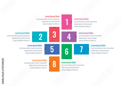 colorful rectangles infographic template. magazine  annual report infographic template. eight steps briefing template