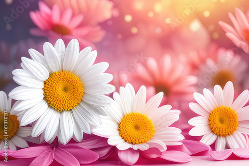 A bouquet white and pink flowers with pink background