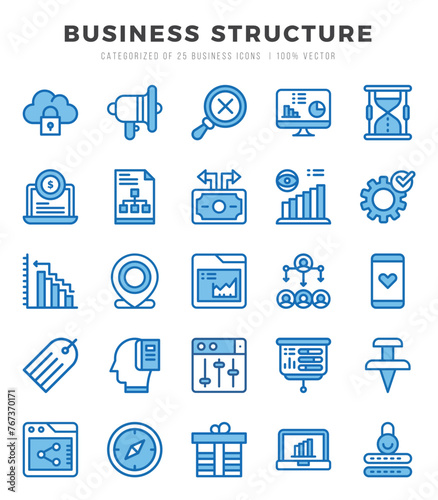 Business Structure icons set. Collection of simple Two Color web icons.