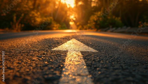 A straight road with an arrow painted on it leading to the horizon, symbolizing goal setting and achievement Generative AI photo