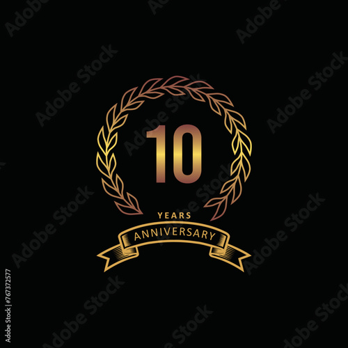 10st anniversary logo with gold, and black background