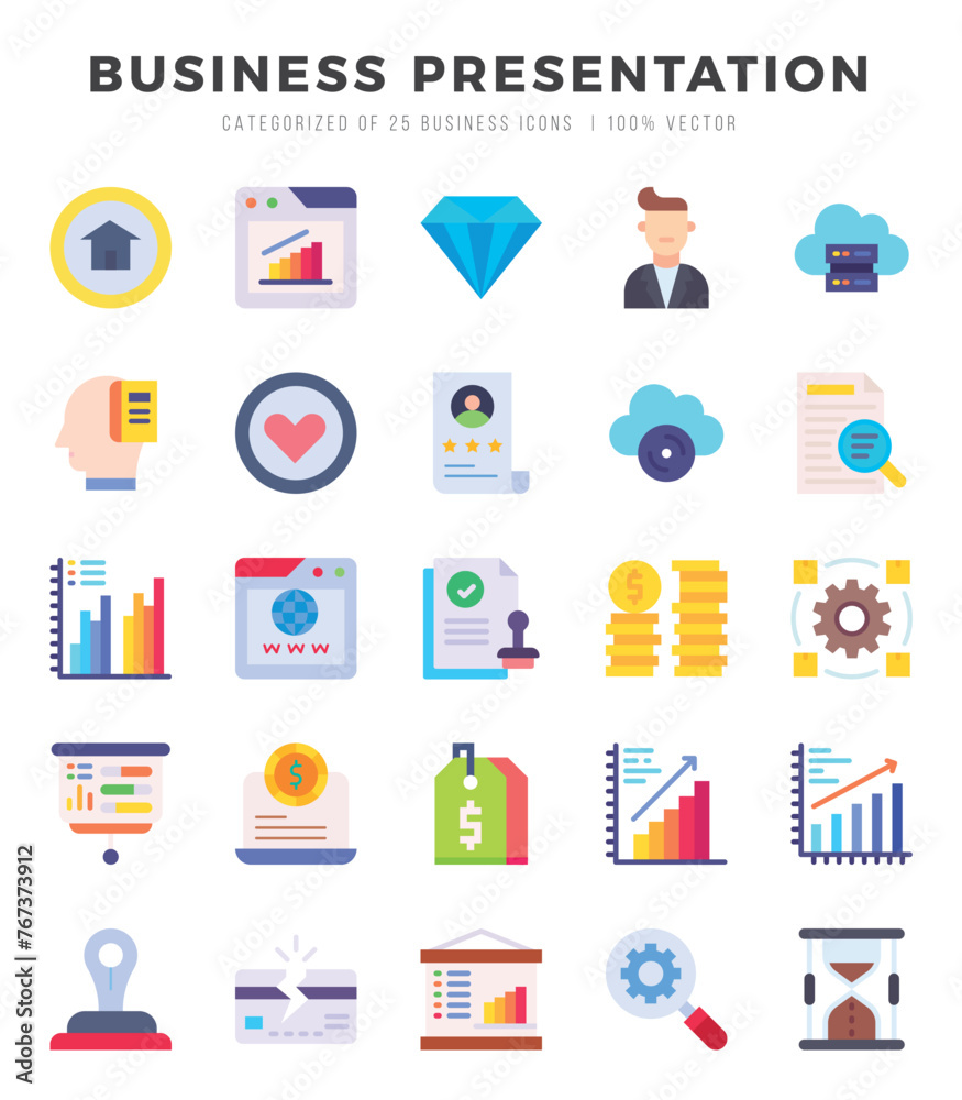 Business Presentation Flat icons collection. Flat icons pack. Vector illustration