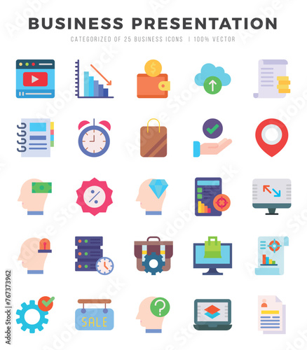 Vector icons set of Business Presentation. Flat style Icons.