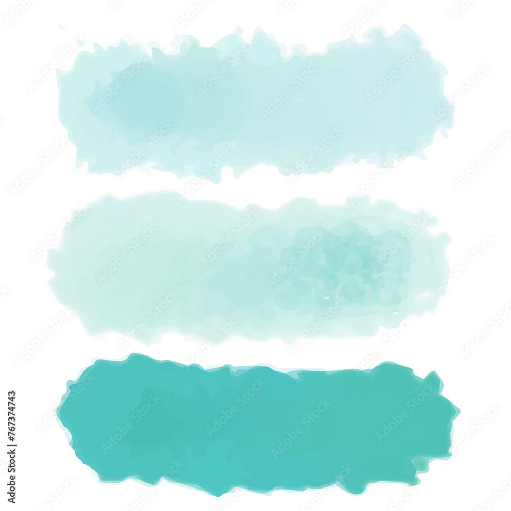 Obraz premium Set of vector paint brush stroke. Turquoise watercolor texture, background for social media. Brush highlight elements note underline isolated. Vector