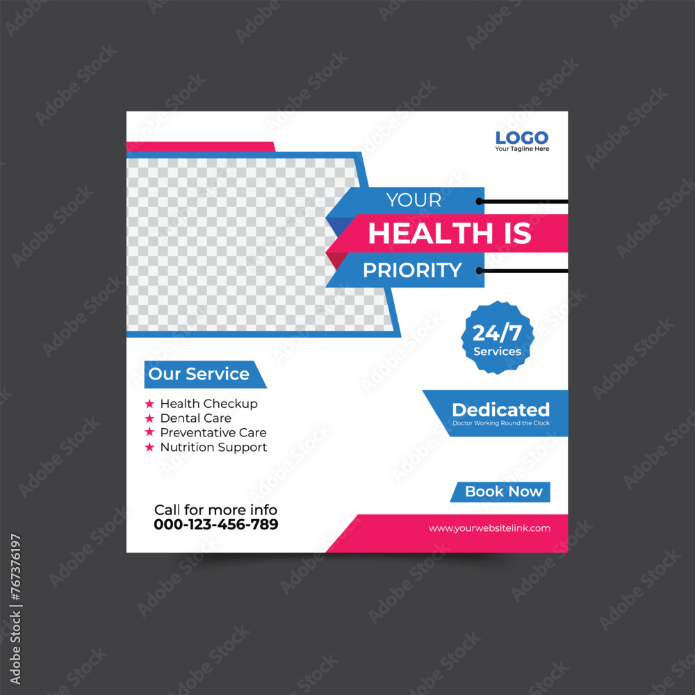 medical healthcare center social media post template. web banner advertising.