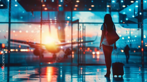Traveler at Airport Terminal During Sunset