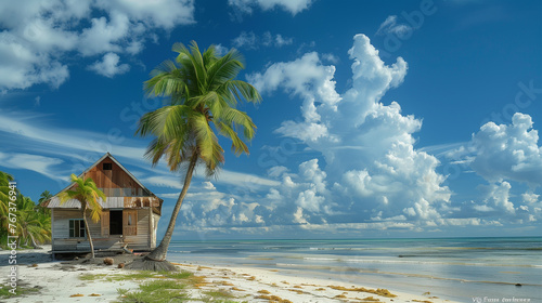 sea view with houses and palm trees