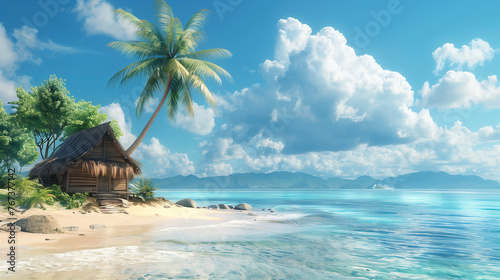 sea view with houses and palm trees