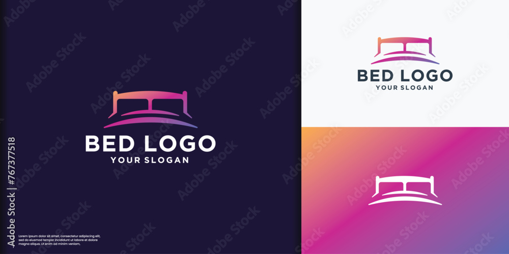 vector illustration bed logo template with gradient colorful branding design inspiration. - obrazy, fototapety, plakaty 