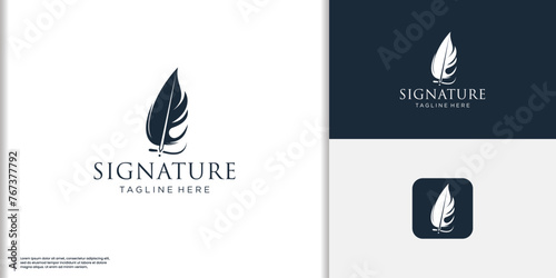 Feather quill pen author logo design icon classic stationery illustration