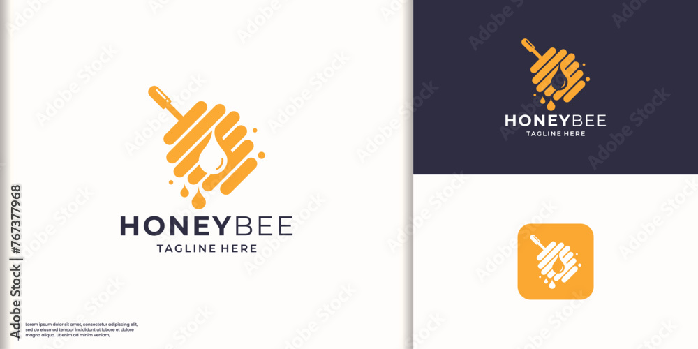 honeycomb logo vintage honey bee logo template illustration vector - obrazy, fototapety, plakaty 