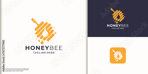 honeycomb logo vintage honey bee logo template illustration vector photo