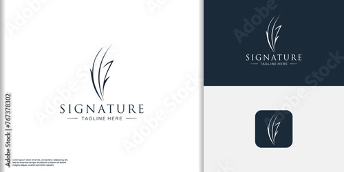 Luxury line minimalist quill feather pen logo design vector illustration