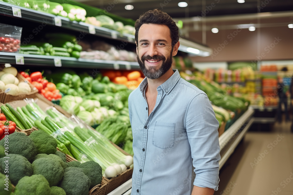 Healthy Choices, Happy Life: Man Enjoying the Veggie Section
