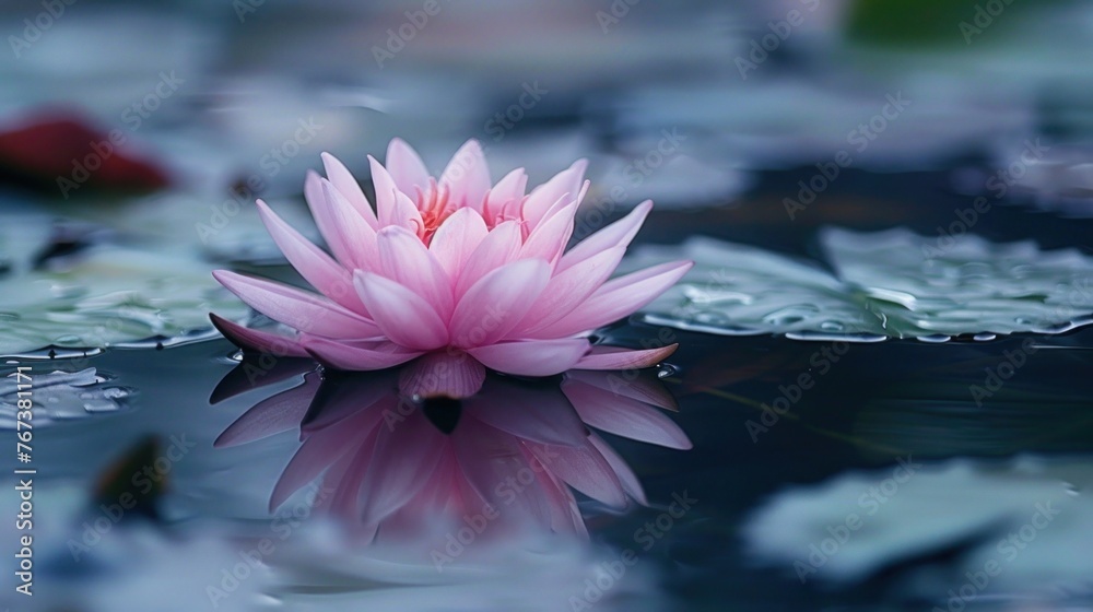 Serene Pink Lotus Blossom Floating on Calm Water - Tranquil Natural Beauty