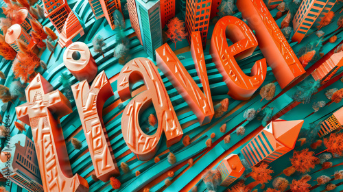 A colorful background with the word "travel" stands out in the image.