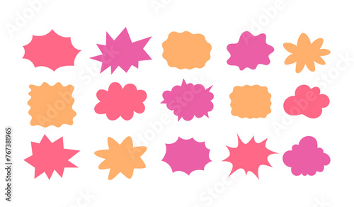 Set of hand drawn paper quote frames for text title. simple empty speech bubbles set. Colored shaped text box. Hand drawn doodle sketch style. Flat vector isolated illustration.	