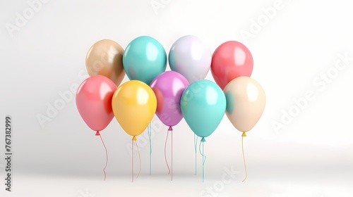 High-quality mockup featuring a cluster of balloons in various sizes and hues  playfully tied together with a ribbon  set against a pure white background.