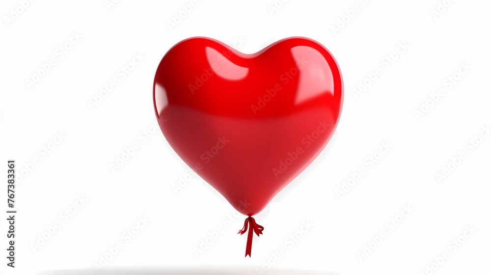 HD capture of a mockup presenting a heart-shaped balloon in a vibrant red color, intricately fastened with a ribbon, set against a clean white background.
