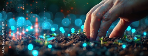  Medium shot of a hand planting seeds in soil