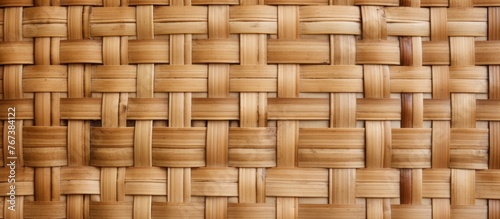A detailed closeup of a brown wicker basket texture showcasing the intricate pattern of the wood stain on the hardwood plank  perfect for flooring or lumber projects