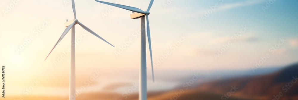 Obraz premium Detailed close-up of modern wind turbine generating electricity with ample copy space for text