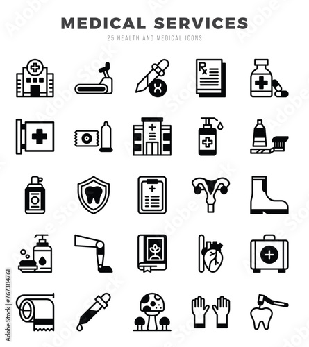 Set of Lineal Fill MEDICAL SERVICES Icons. Lineal Fill art icon. Vector illustration