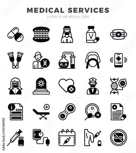 Vector MEDICAL SERVICES types icon set in Lineal Fill style. vector illustration.