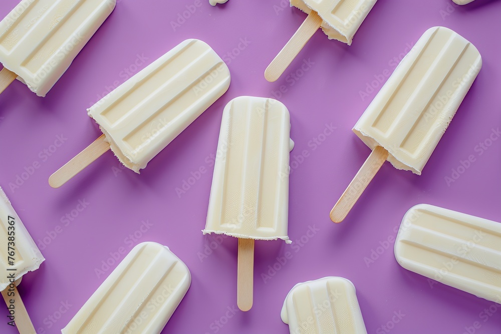 Pattern of ice cream popsicles on purple background