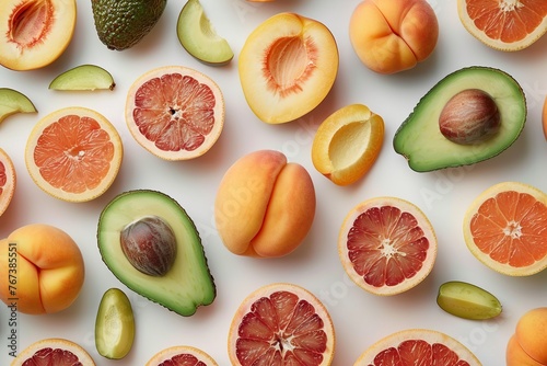 Pattern of different fruits on white background