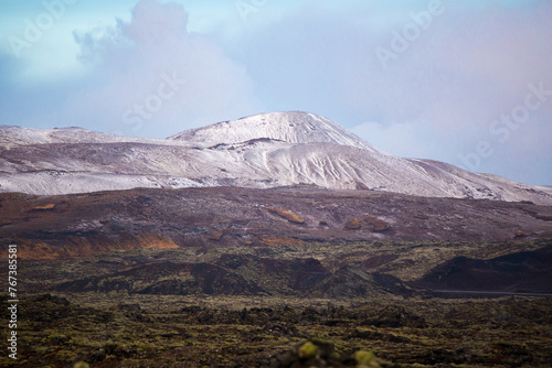 mount and lava field in iceland country