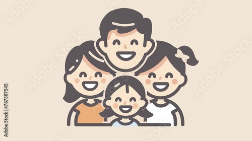 A drawing of a family with a baby and a woman with a baby in front of them. AI.