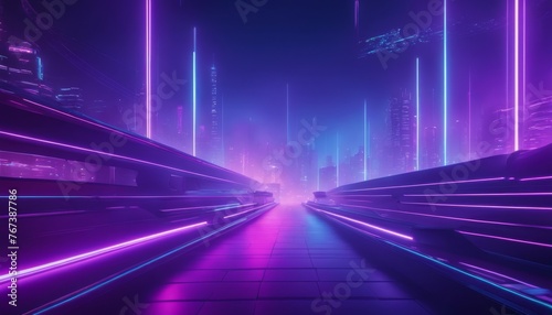 A futuristic cityscape bathed in neon lights with towering skyscrapers under a dusky sky, evoking a sense of advanced urban development © video rost