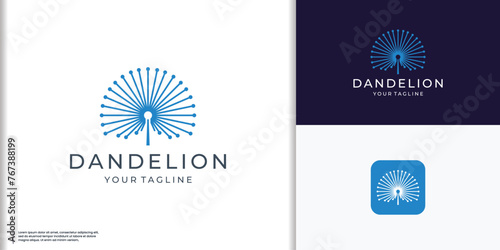 inspiration dandelion logo design template. circular line art style and flower dandelion center shape.