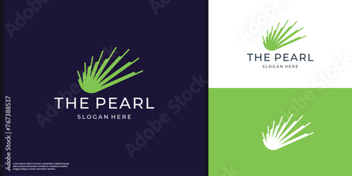 The pearl shell logo inspiration. Luxury pearl flat vector modern concept