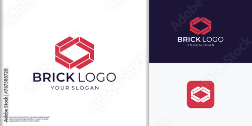 Simple of Red brick logo structure shape design concept.