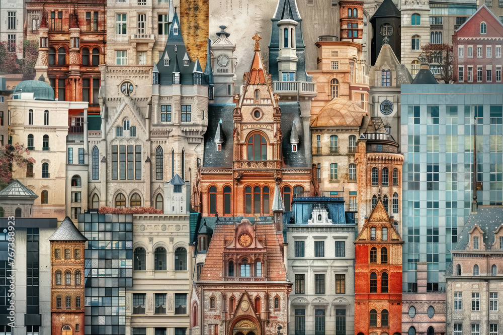 eclectic architectural panorama collage