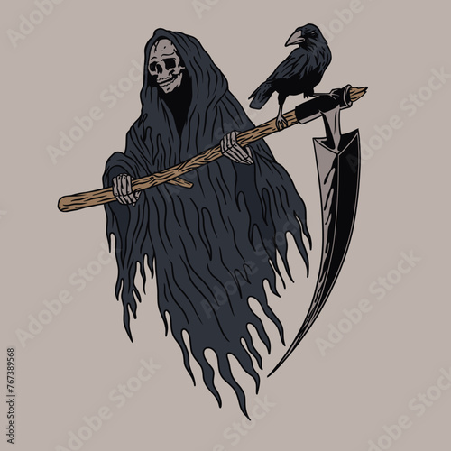 Grim Reaper Crow Vector Illustration