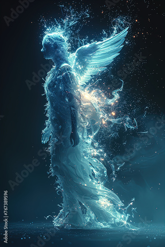 Abstract illustration of an Angel. The illustration consists of energy lines. Design of clothes, albums, notebooks. banners, postcards