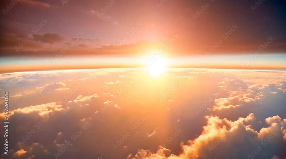 The sun is seen gradually descending below a layer of fluffy clouds in the sky, creating a beautiful visual of natures daily phenomenon The sun is seen gradually descending below a layer of fluffy clouds in the sky, creating a beautiful visual of natures daily phenomenon