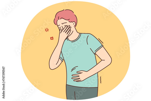 Unhealthy man struggle with stomachache