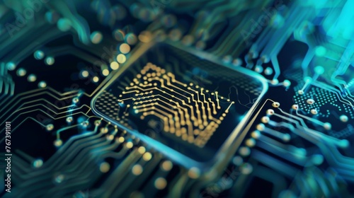 Close-up of a Microchip on a Circuit Board