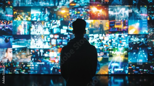 Silhouette Man in Front of Video Wall