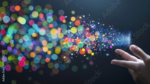 Hand Releasing Colorful Bokeh Light Particles
