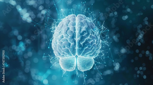 Glowing Digital Brain with Network Connections