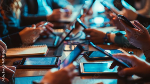 Group of People Using Smartphones at a Table
