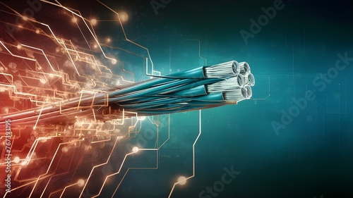 Optical Fiber Cable on Abstract Technology Background: 3D Illustration