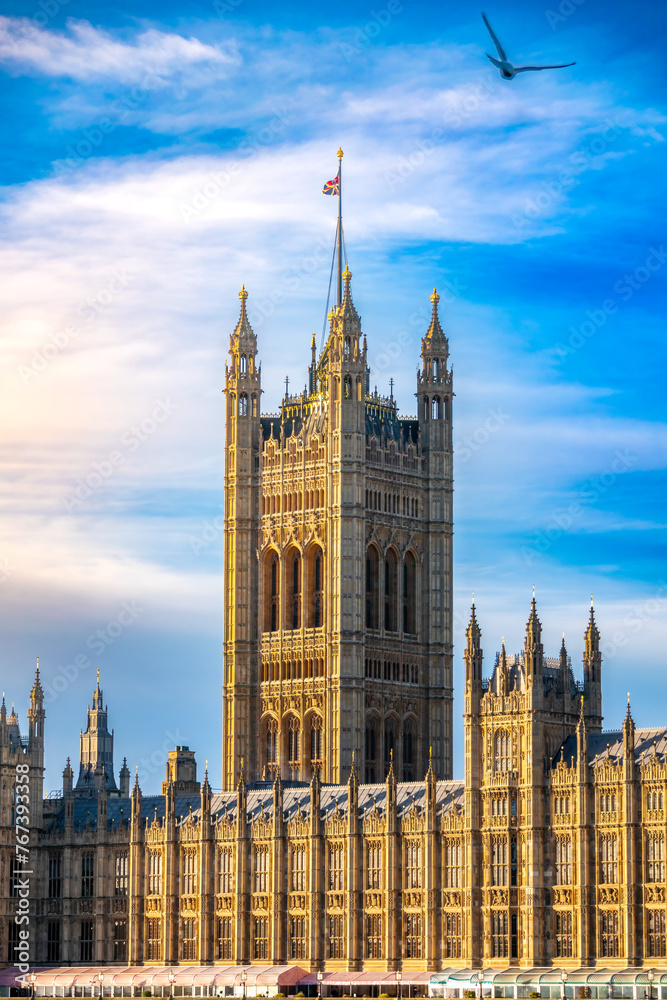 The Victoria Tower at the Palace of Westminster with the flag on top The Victoria Tower at the Palace of Westminster with the flag on top