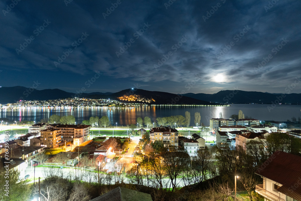 night view of lake Kastoria Greece