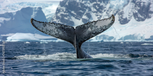 Humpback Whale Tail Emerging from Antarctic Waters